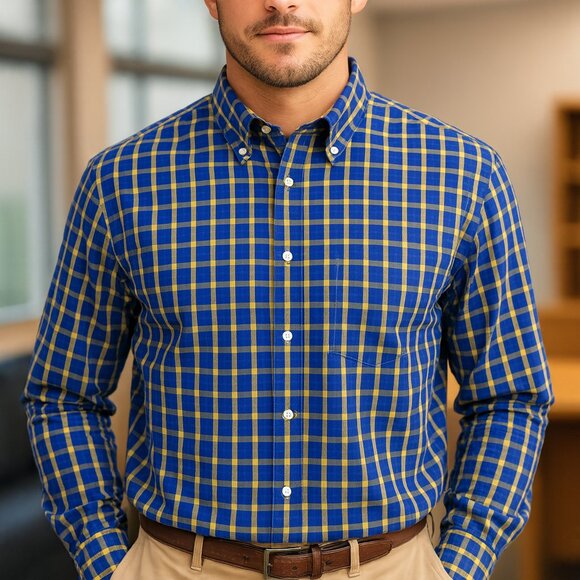 J.Crew Men’s Shirt XL Long Sleeve Blue Yellow Check Button Down Woven 34637 - Picture 1 of 8